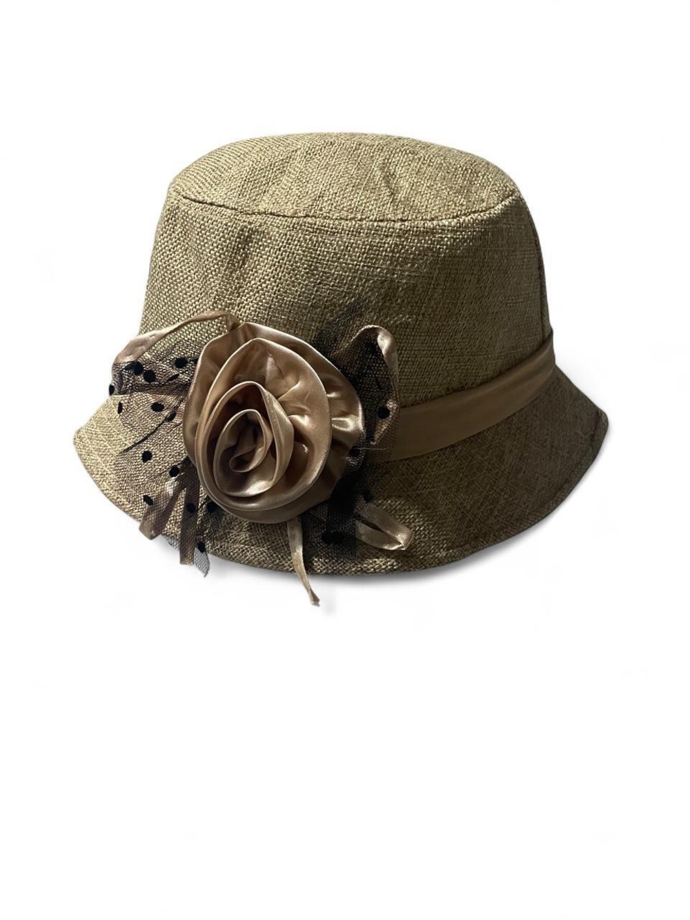 Women's Beige Floral Accent Cloche Hat